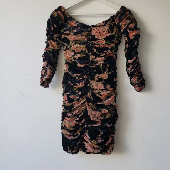 House of CB Floral Velvet Ruched Noella Dress - Picture 3 of 7